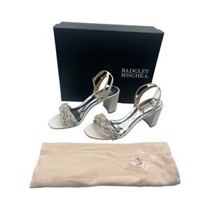 Badgley Mischka Clara Embellished Strap Heels Evening Bridal Sandals White Sz 8